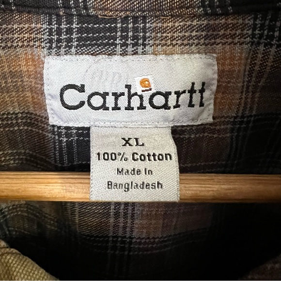 Vintage Carhartt Men's XL S96 Brown Duck Canvas Shirt Jacket Flannel Lined Snap - Picture 7 of 16